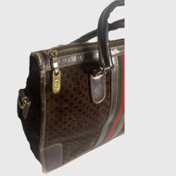 Vintage ✨Gucci✨ Brown Suede Logo Ophidia Shopper Tote - Picture 8 of 9